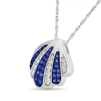 Lab Created Created Blue Sapphire and Created White Sapphire Charm Pendant