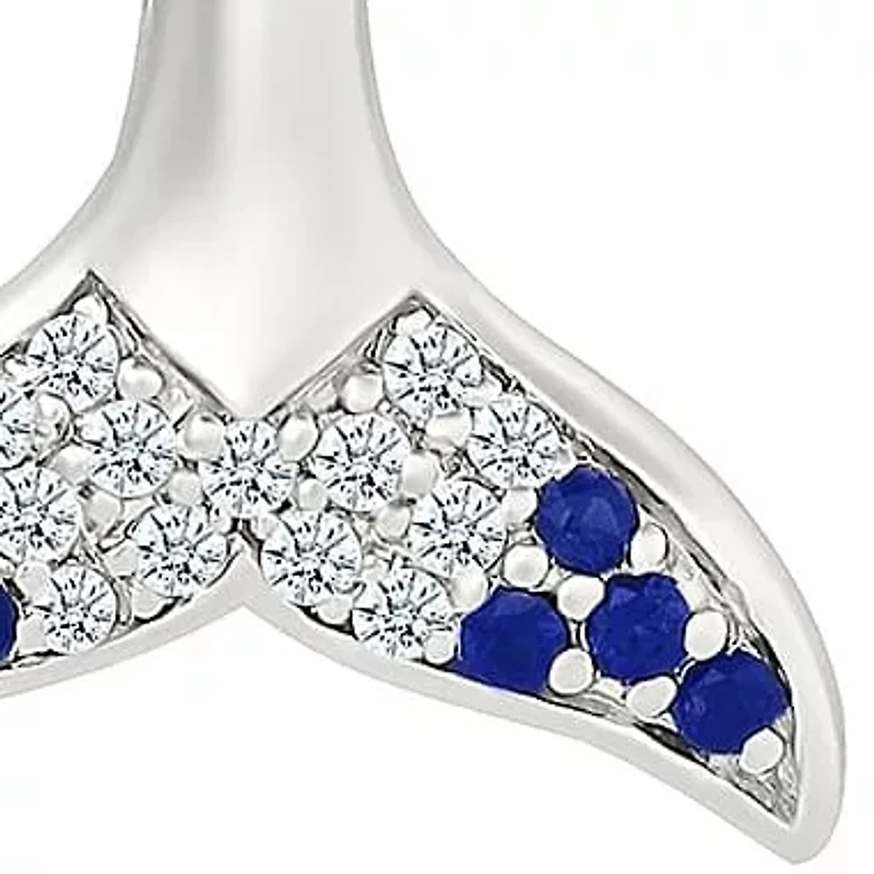 Lab Created Created Blue Sapphire and Created White Sapphire Fish Tail Pendant