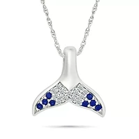 Lab Created Created Blue Sapphire and Created White Sapphire Fish Tail Pendant