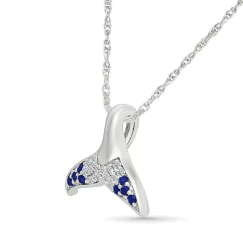 Lab Created Created Blue Sapphire and Created White Sapphire Fish Tail Pendant