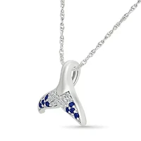 Lab Created Created Blue Sapphire and Created White Sapphire Fish Tail Pendant