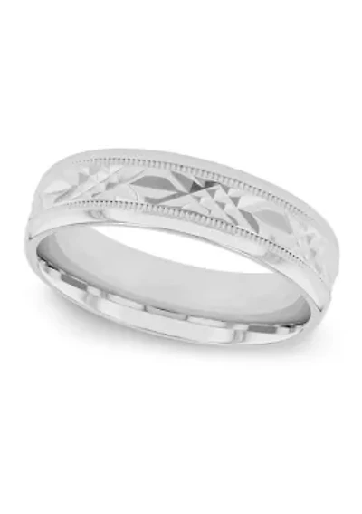 Prism-Cut Milgrain 6 Millimeter Wedding Band .925 Sterling Silver