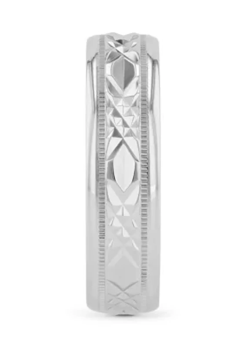 Prism-Cut Milgrain 6 Millimeter Wedding Band .925 Sterling Silver