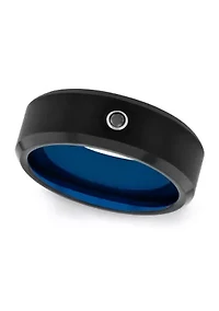 1/10 ct. t.w. Black Diamond Solitaire Band and Blue Tungsten