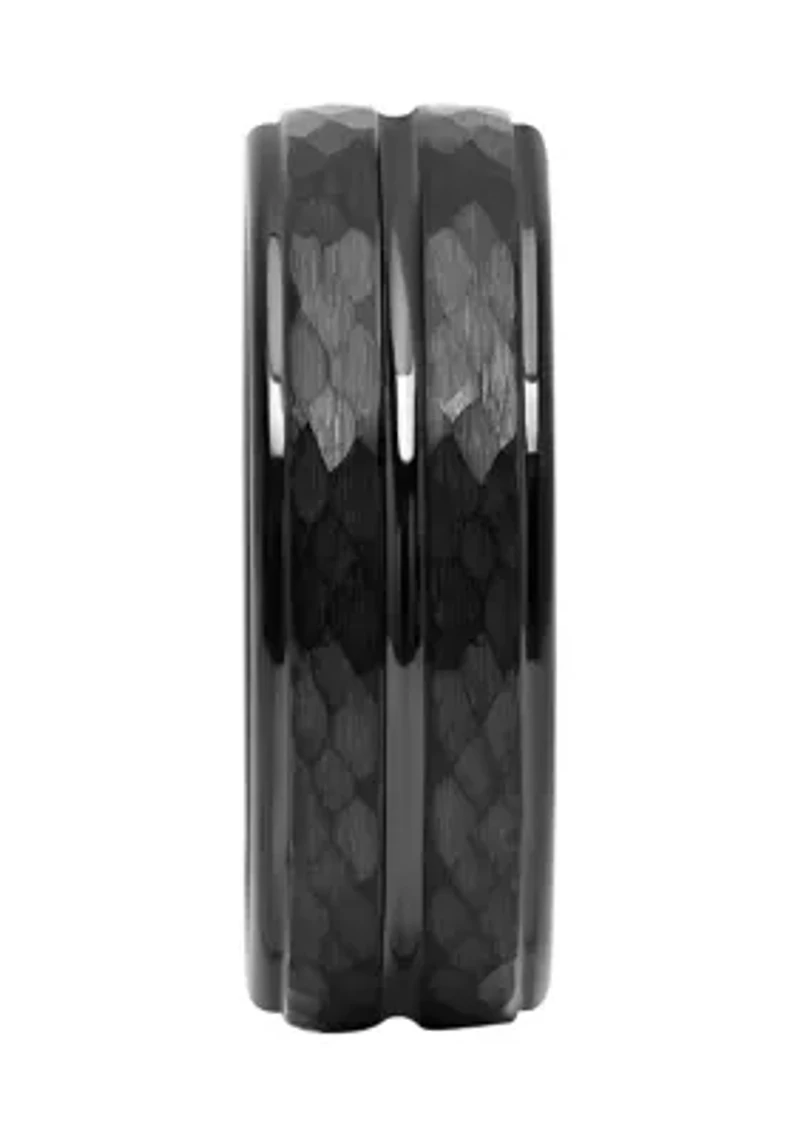 Grooved Faceted Band Black Tantalum