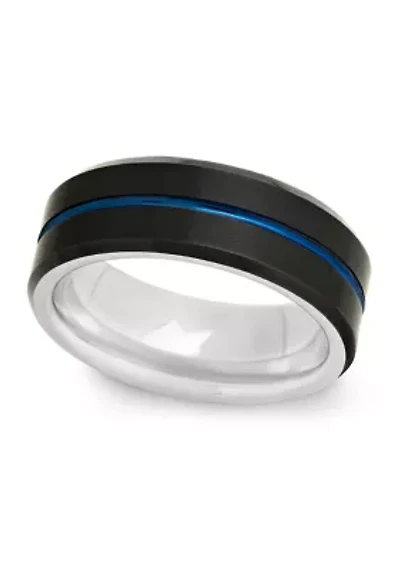 Grooved Band Black and Blue Stainless Steel