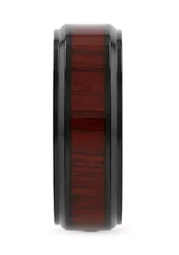 Woodgrain Inlay Beveled Band Black Stainless Steel