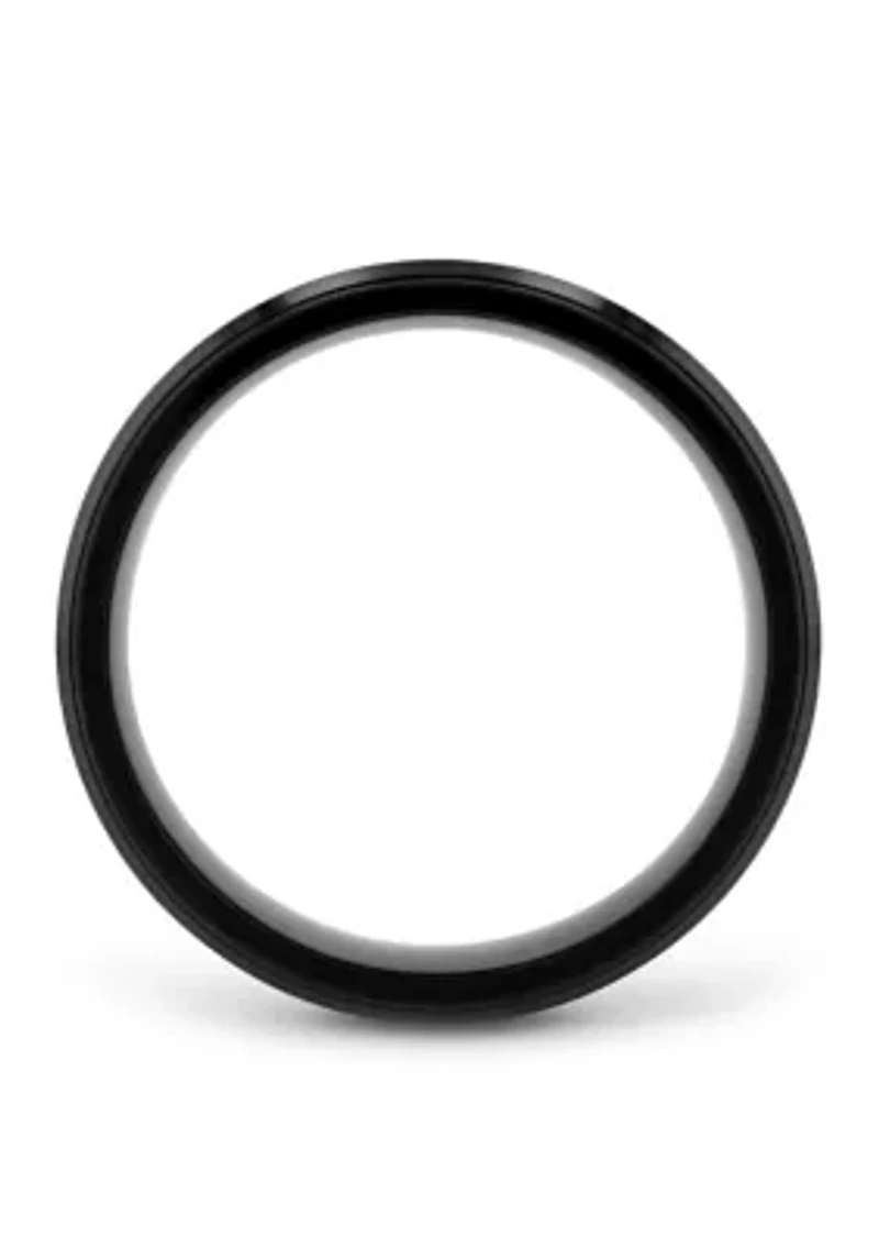 Woodgrain Inlay Beveled Band Black Stainless Steel
