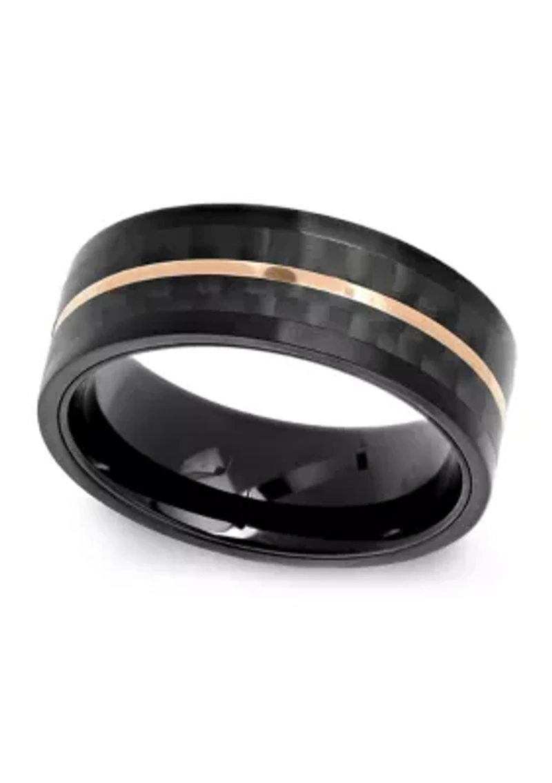 Striped Band Black and Rose-Tone Stainless Steel