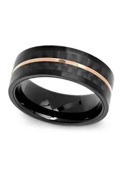 Striped Band Black and Rose-Tone Stainless Steel