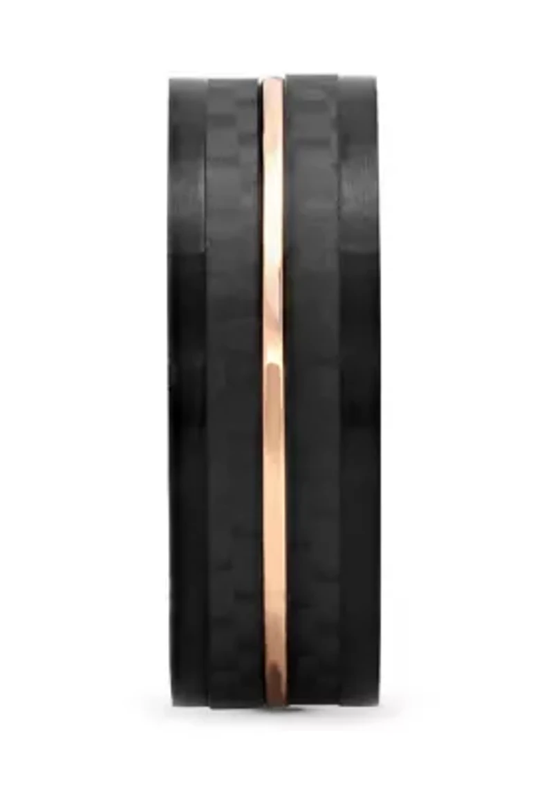 Striped Band Black and Rose-Tone Stainless Steel