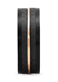 Striped Band Black and Rose-Tone Stainless Steel