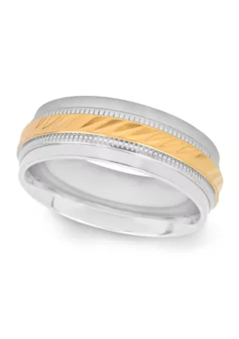 Wave Center Milgrain Band Two-Tone Stainless Steel