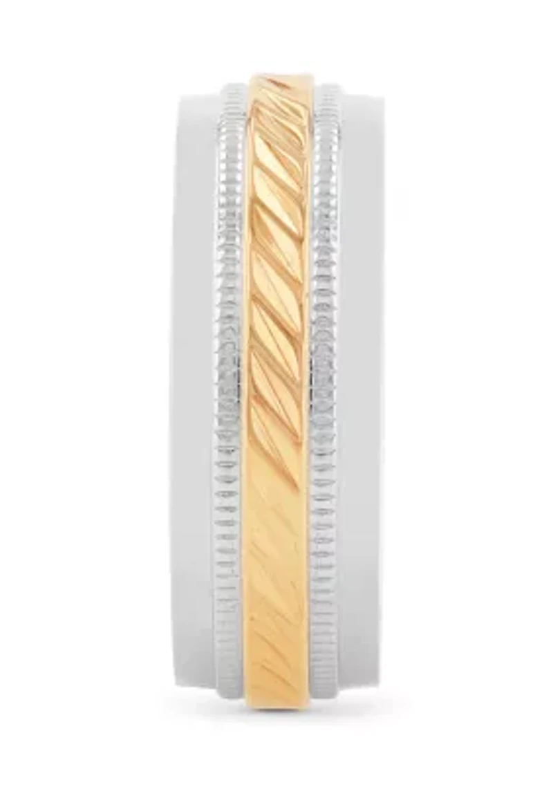 Wave Center Milgrain Band Two-Tone Stainless Steel