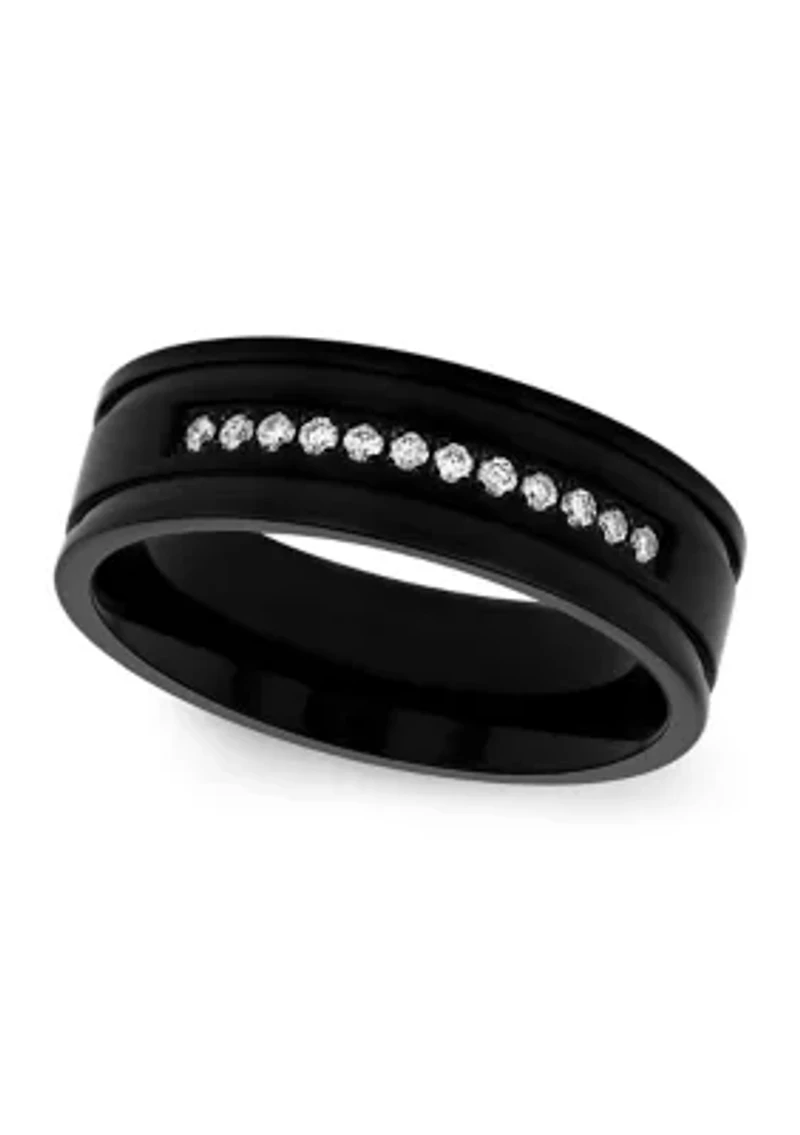 1/6 ct. t. w. Diamond Grooved Band Black Stainless Steel
