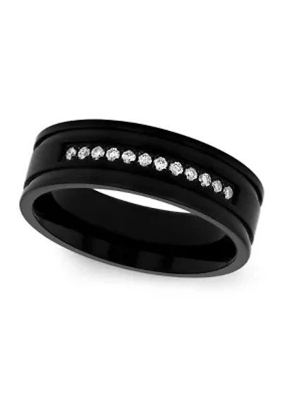 1/6 ct. t. w. Diamond Grooved Band Black Stainless Steel