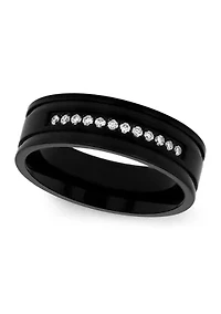 1/6 ct. t. w. Diamond Grooved Band Black Stainless Steel
