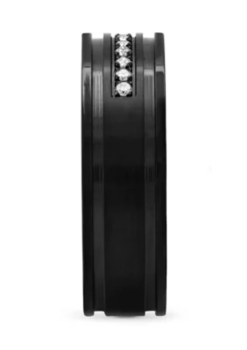 1/6 ct. t. w. Diamond Grooved Band Black Stainless Steel