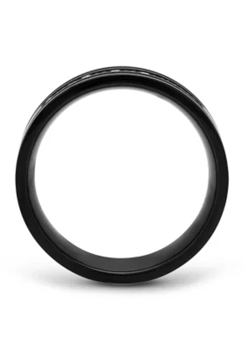 1/6 ct. t. w. Diamond Grooved Band Black Stainless Steel