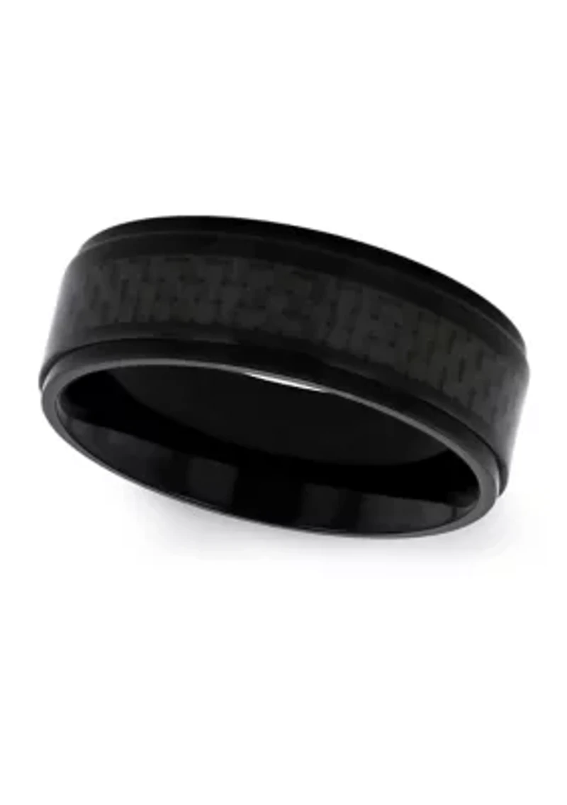 Black Weave Inlay Lightweight Beveled Band Titanium