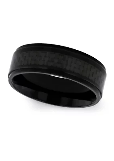 Black Weave Inlay Lightweight Beveled Band Titanium