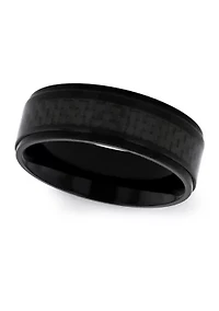 Black Weave Inlay Lightweight Beveled Band Titanium