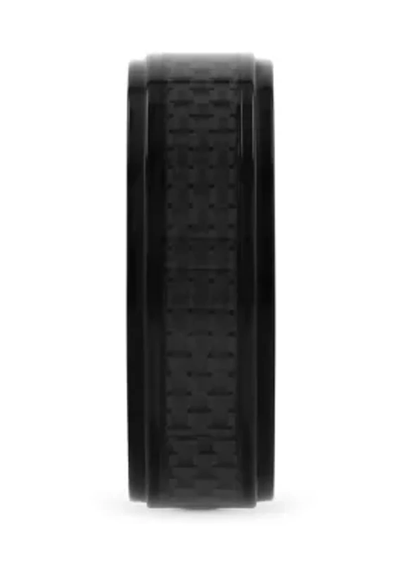 Black Weave Inlay Lightweight Beveled Band Titanium