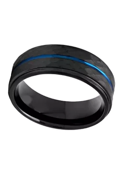 Hammered Blue Stripe Band Black Cobalt