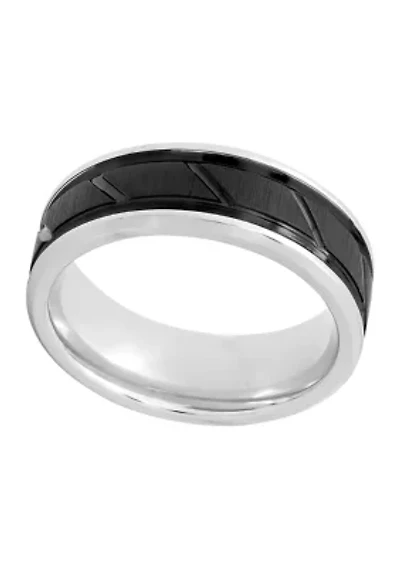 Grooved Satin Finish Band Two-Tone Cobalt