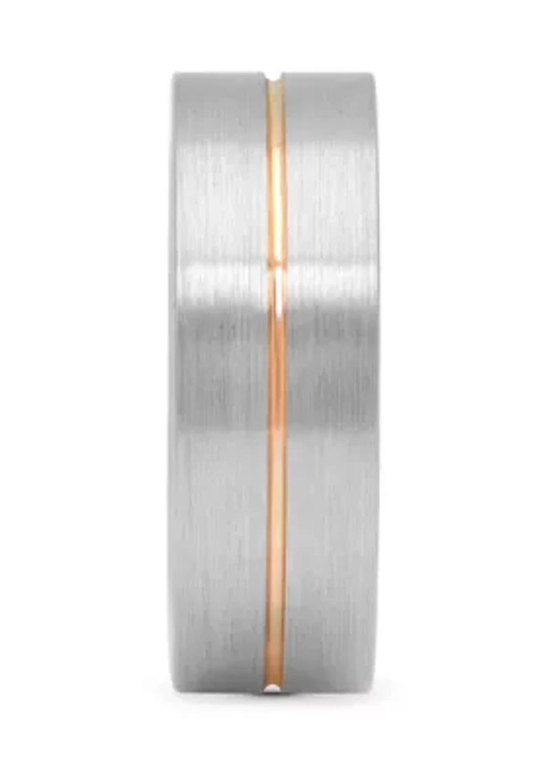 Satin Finish Rose-Tone Stripe Band Cobalt