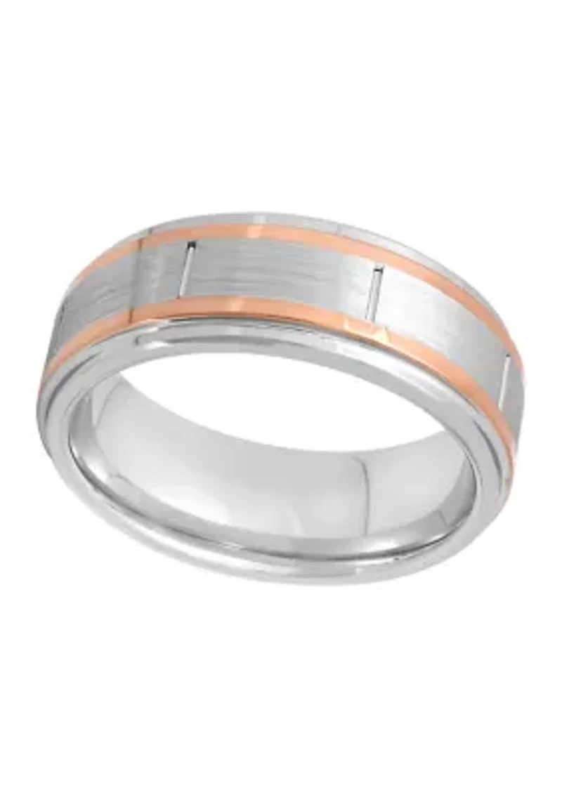 Satin Finish Rose-Tone Stripe Band Cobalt