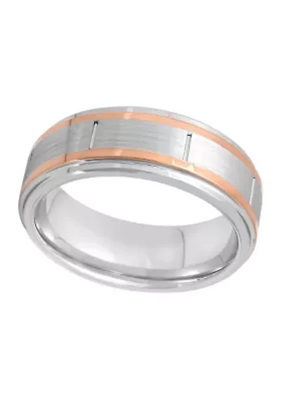 Satin Finish Rose-Tone Stripe Band Cobalt