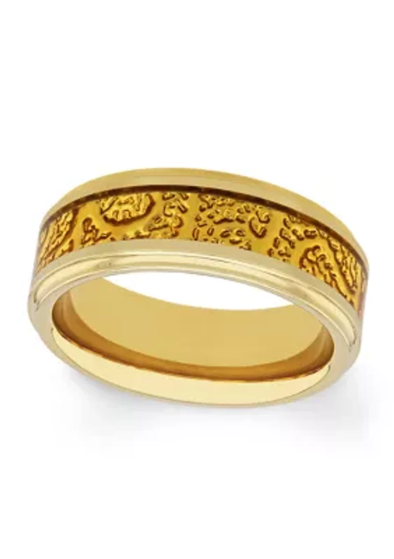Textured Inlay Step Edge Band Gold-Tone Tantalum