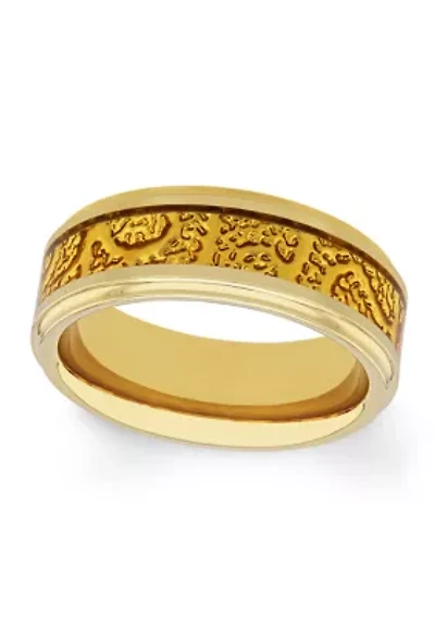 Textured Inlay Step Edge Band Gold-Tone Tantalum