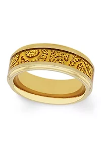 Textured Inlay Step Edge Band Gold-Tone Tantalum