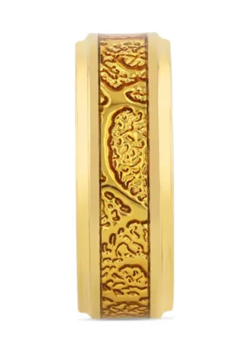 Textured Inlay Step Edge Band Gold-Tone Tantalum