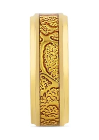 Textured Inlay Step Edge Band Gold-Tone Tantalum