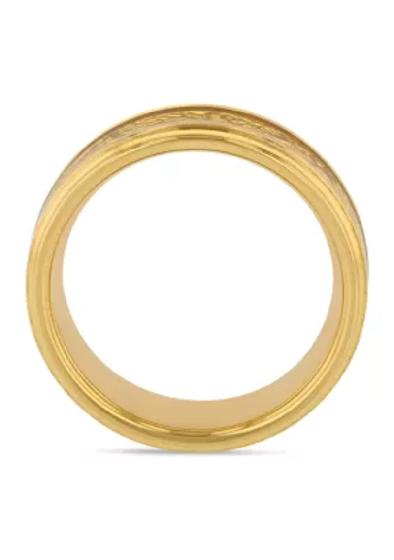 Textured Inlay Step Edge Band Gold-Tone Tantalum