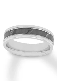 Gunmetal Gray Grooved 6 mm Wedding Band .925 Sterling Silver