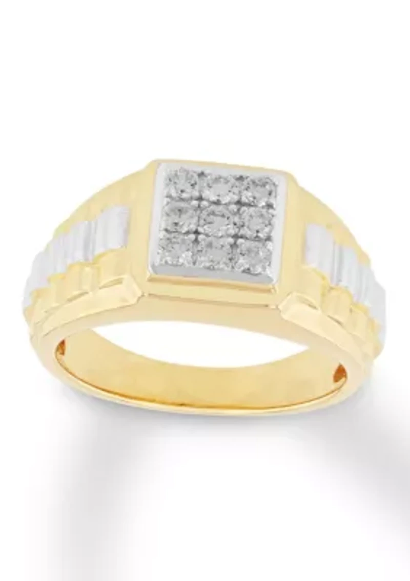 Lab Created Cubic Zirconia Square Cluster Ring Two-Tone .925 Sterling Silver