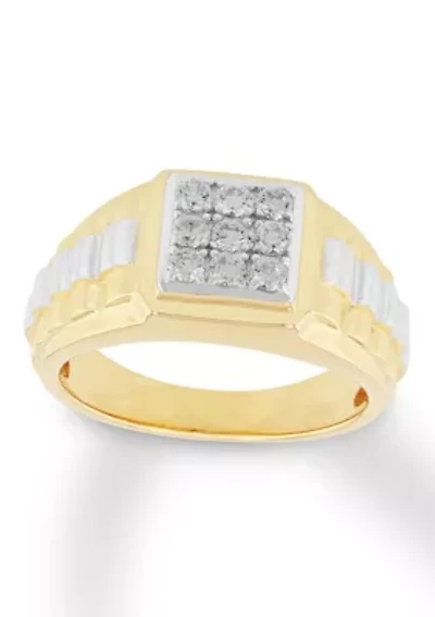 Lab Created Cubic Zirconia Square Cluster Ring Two-Tone .925 Sterling Silver