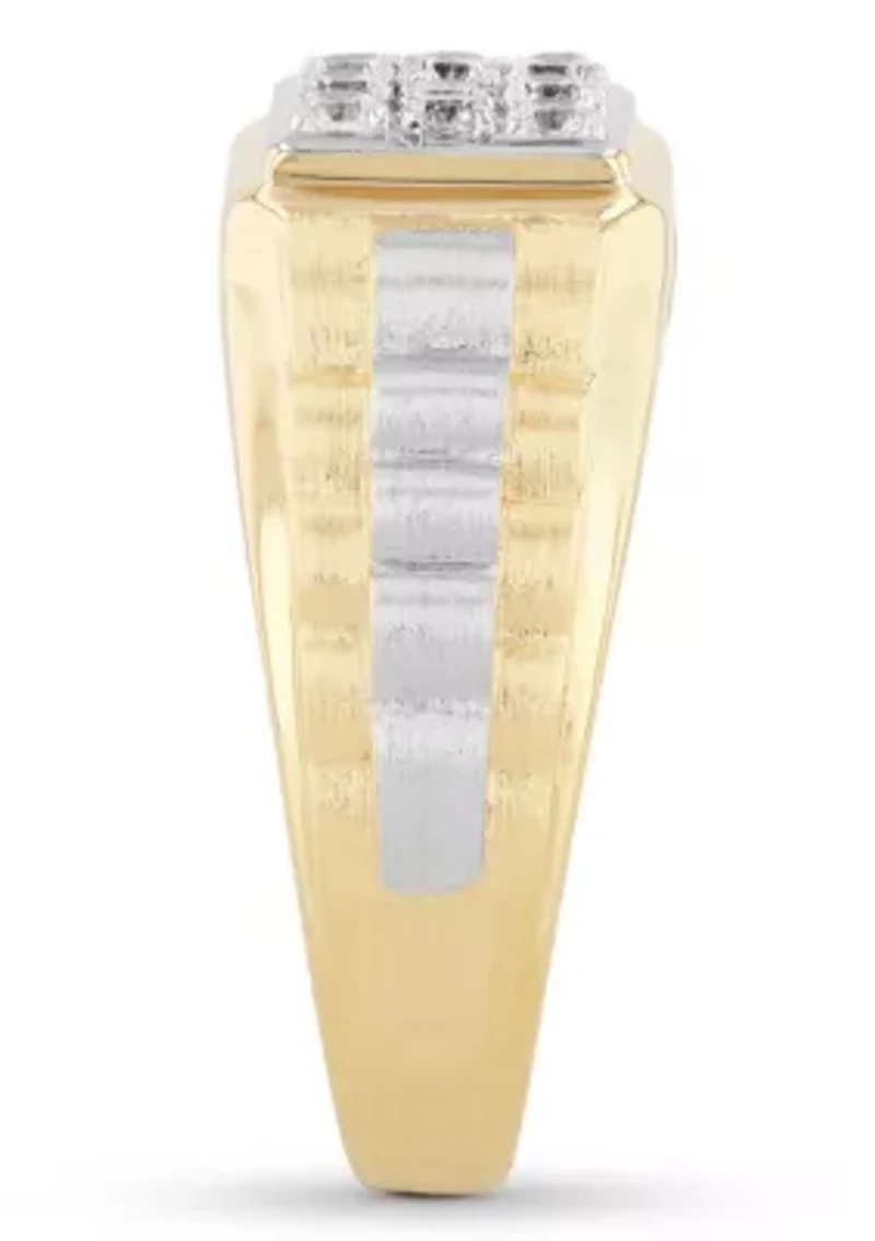 Lab Created Cubic Zirconia Square Cluster Ring Two-Tone .925 Sterling Silver