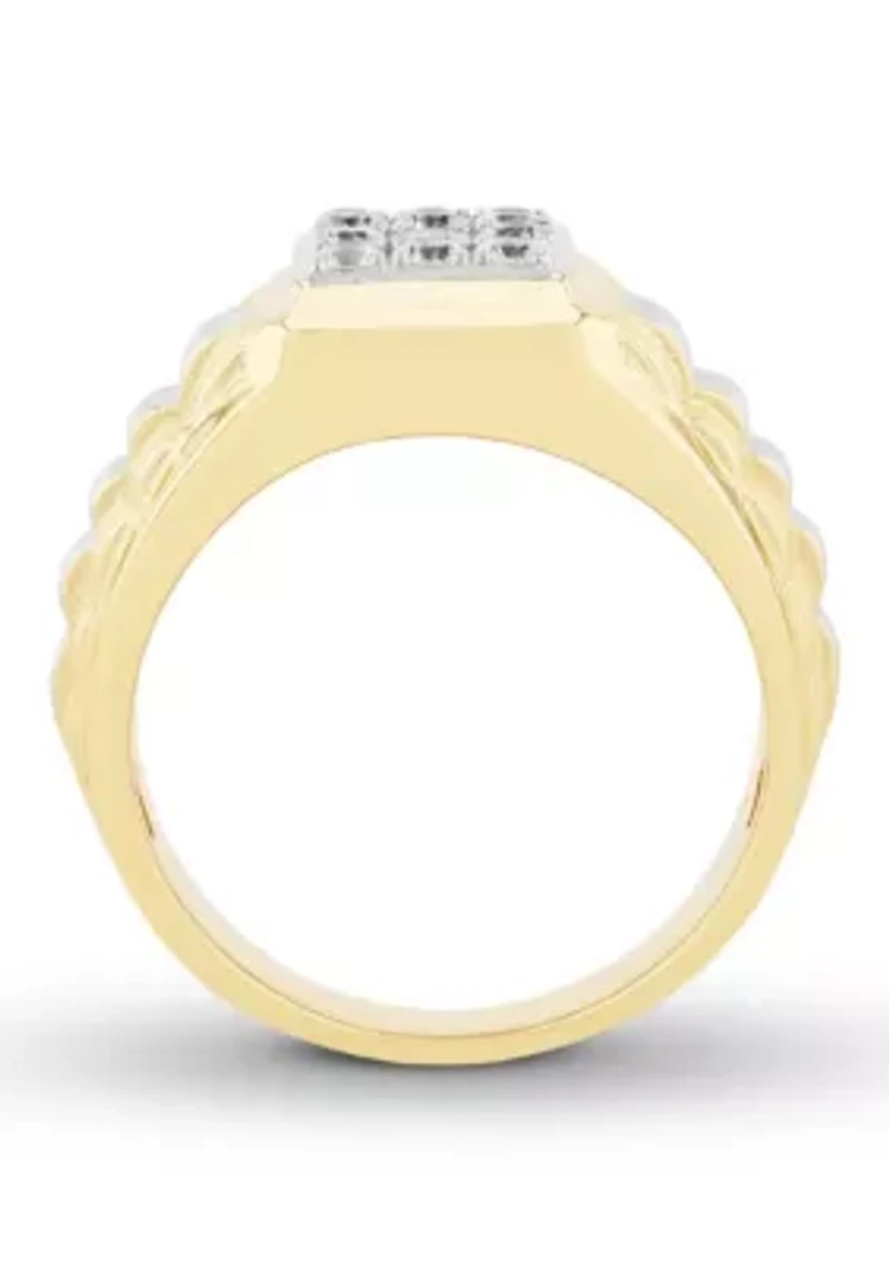 Lab Created Cubic Zirconia Square Cluster Ring Two-Tone .925 Sterling Silver