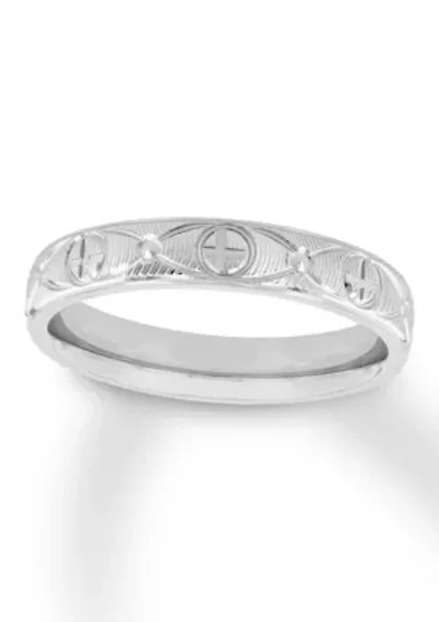 Sun Cross Textured mm Wedding Band .925 Sterling Silver