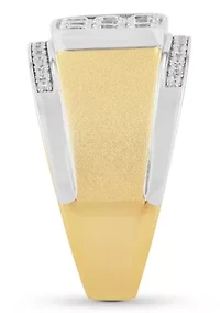 Lab Created Cubic Zirconia Square Cluster Ring Two-Tone .925 Sterling Silver