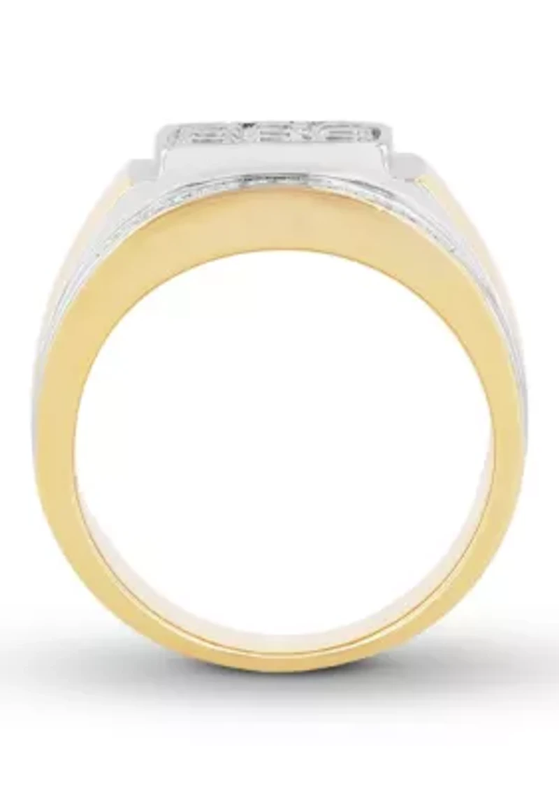 Lab Created Cubic Zirconia Square Cluster Ring Two-Tone .925 Sterling Silver