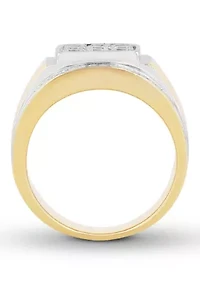 Lab Created Cubic Zirconia Square Cluster Ring Two-Tone .925 Sterling Silver