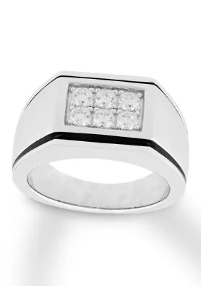 Lab Created Cubic Zirconia Rectangle Cluster Ring .925 Sterling Silver