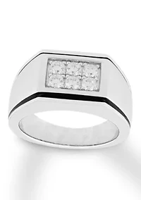 Lab Created Cubic Zirconia Rectangle Cluster Ring .925 Sterling Silver