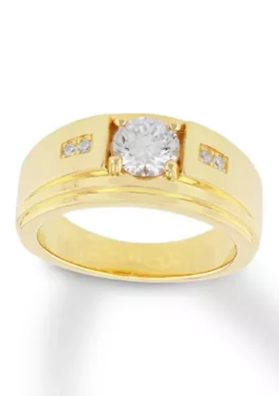 Lab Created Cubic Zirconia Solitaire Ring Gold Plated .925 Sterling Silver